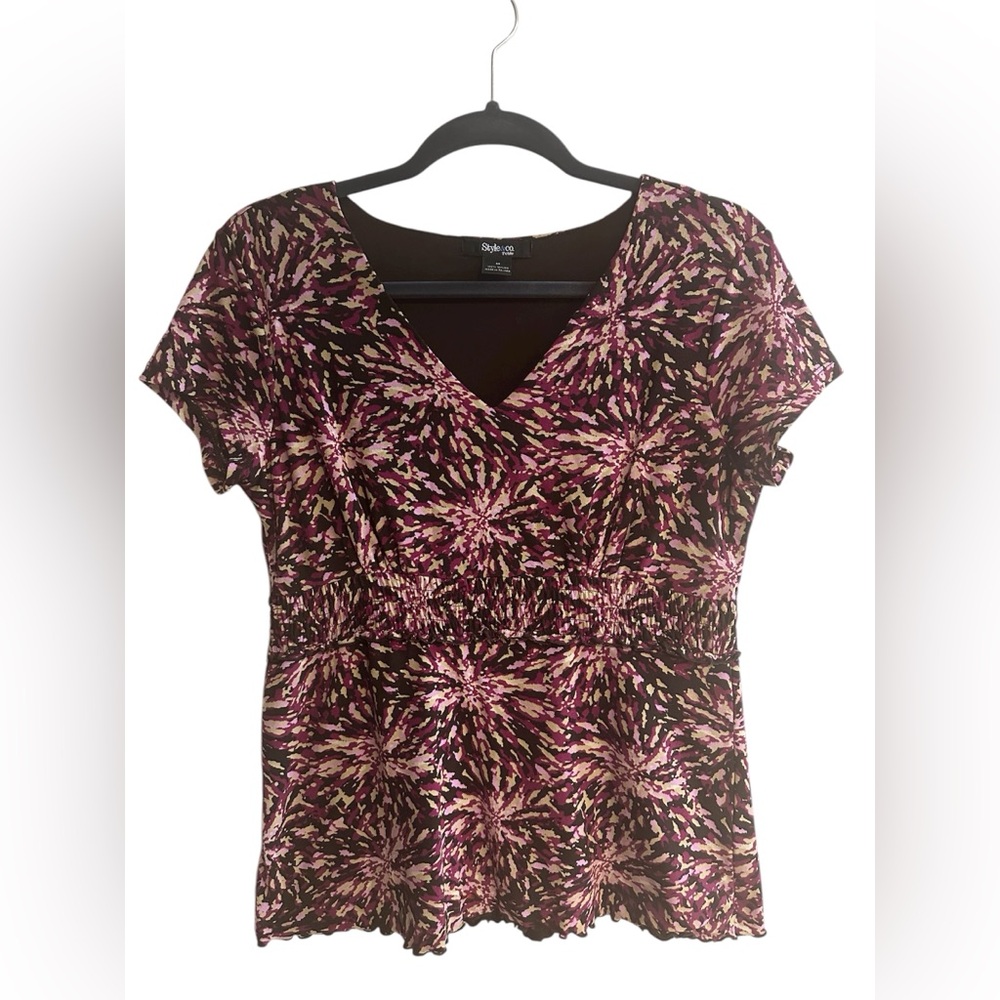 Y2K Women's Babydoll Empire Waist Top Pink/ Brown Size Medium Petite 90s